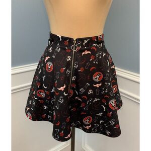 Emily The Strange Skirt Womens L Mini A-Line Skater Front Zip Goth Punk Stretch
